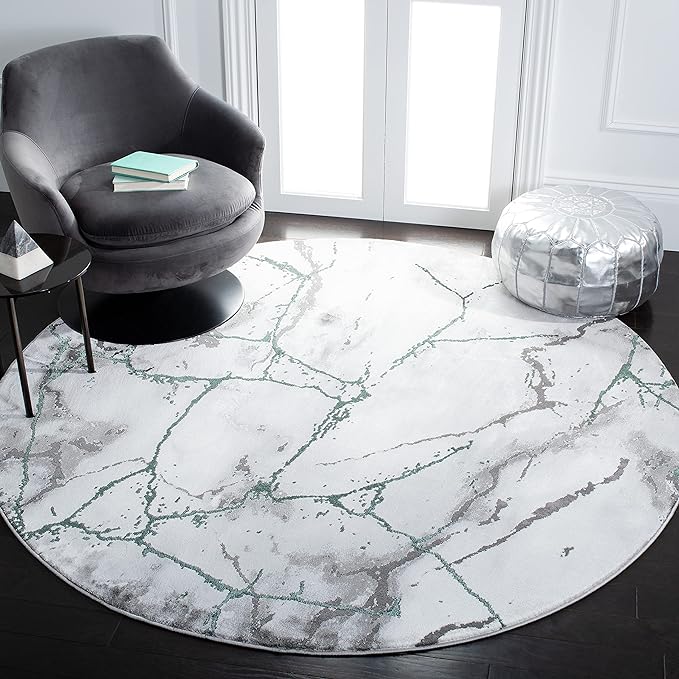 SAFAVIEH Craft Collection Area Rug - 5'3" Round, Grey & Green, Modern Abstract Design, Non-Shedding & Easy Care, Ideal for High Traffic Areas in Living Room, Bedroom (CFT877Y)