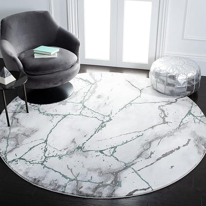 SAFAVIEH Craft Collection 8' Round Grey/Green CFT877Y Modern Abstract Non-Shedding Living Room Dining Bedroom Foyer Area Rug