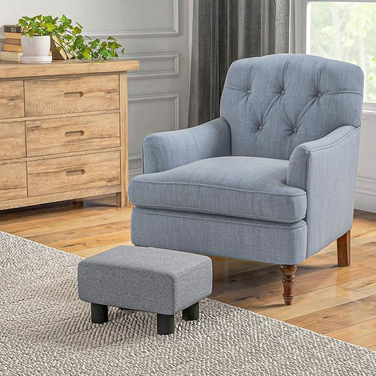 HOMCOM Ottoman Foot Rest, Small Foot Stool with Linen Fabric Upholstery and Plastic Legs, Cube Ottoman for Living Room, Gray