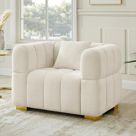 VANOMi 44.09”Oversized Accent Chair, Boucle Arm Chair with Deep Seat, Comfy Reading Chair for Living Room, Bedroom, Office, Apartment, White (1 Piece)