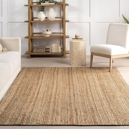 nuLOOM Oval 5x8 Rigo Jute Hand Woven Area Rug, Natural, Solid Farmhouse Design, Natural Fiber, For Bedroom, Living Room, Dining Room, Hallway, Office, Kitchen, Entryway