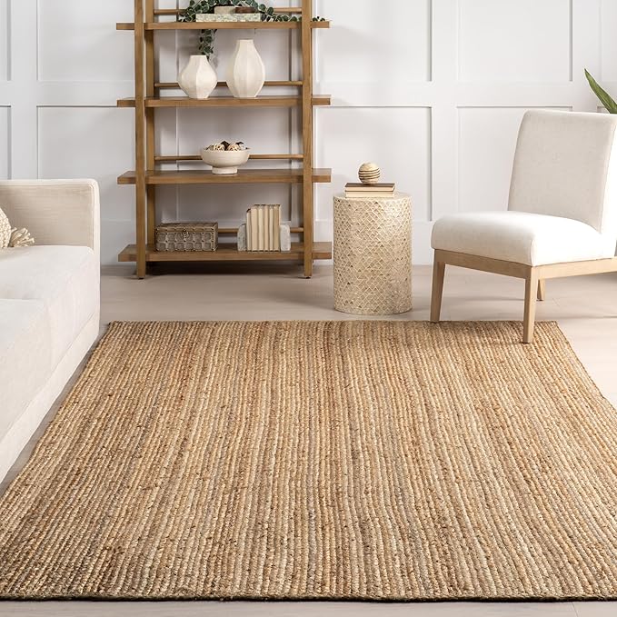 nuLOOM Oval 8x10 Rigo Jute Hand Woven Area Rug, Natural, Solid Farmhouse Design, Natural Fiber, For Bedroom, Living Room, Dining Room, Hallway, Office, Kitchen, Entryway