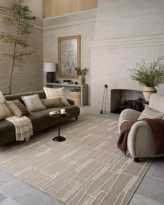 Loloi Amber Lewis Bexley Collection BEX-05 Mushroom/Natural 7'-10" x 10' Area Rug Neutral, Textured, Living, Bedroom, Dining, Carpet