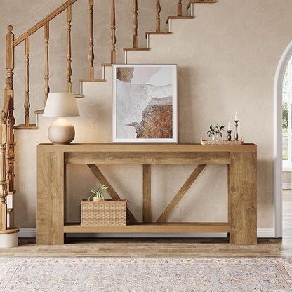 Tribesigns 70.9" Extra Long Entry Table, Farmhouse Wood Console Table with Storage, Modern Accent Sofa Table Behind Couch Foyer Tables for Entryway, Living Room, Entrance, Light Brown