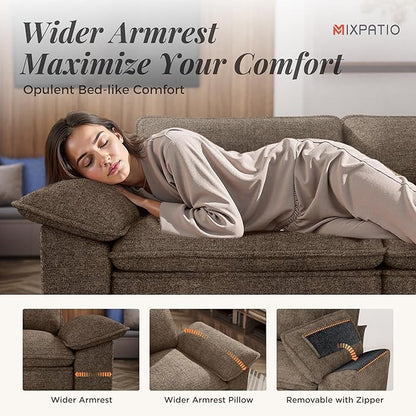 53.5" Cloud Modular Sectional Single Sofa, Deep Seat Armchair with Plush Chenille & Removable Arms for Living Room, Taupe