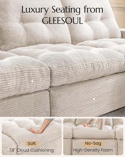 High Back Boneless Couch, Oversized U Shaped Cloud Couch with Versatile 2-Pack Pillow Blankets, Corduroy Modular Sectional Sofa with Ottoman, No Assemble Sectional Couches for Living Room
