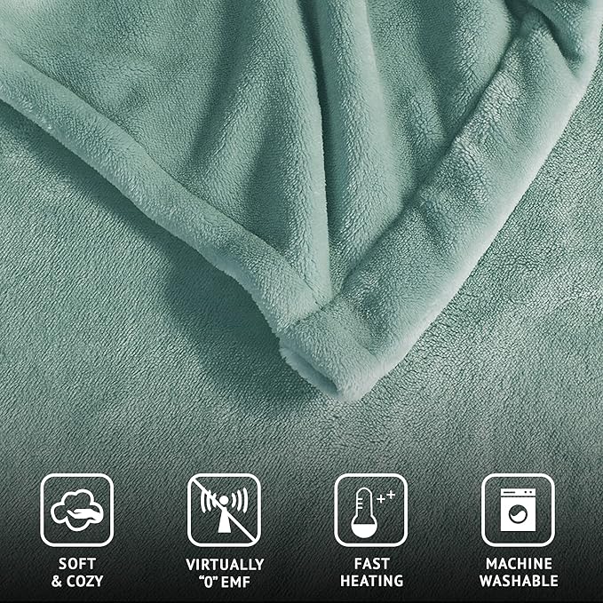 Beautyrest Heated Plush Elect Electric Blanket with 20 Heat Level Setting Controllers Equip with Secure Comfort Technology and 10 Hours Auto Shut Off, Twin: 62x84, Aqua,BR54-0903