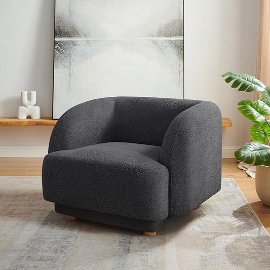 VANOMi Oversized Living Room Chair, Modern Comfy Accent Barrel Chairs, Single Sofa Chair with Wood Legs, Upholstered Armchair for Bedroom, Office, Waiting Room (Dark Gray)