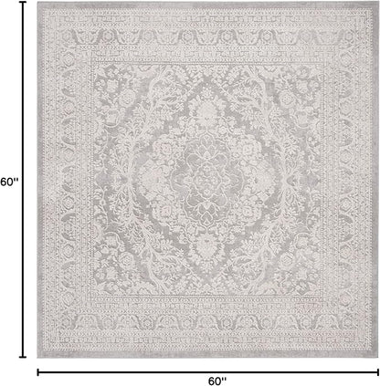 SAFAVIEH Area Rug 5' Square - Reflection Collection - Light Grey & Cream, Non-Shedding & Easy Cleaning, Ideal for Living Room, Bedroom (RFT668G)