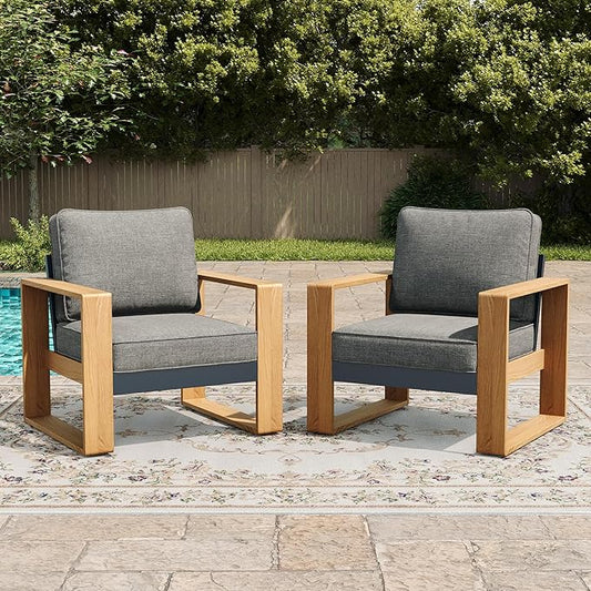 LayinSun Aluminum Patio Furniture Set 2 Chair, Oversized Seat with Hight Back, Outdoor Conversation Sets for Porch, Balcony, Deck