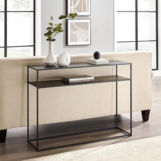 Crosley Furniture Braxton Sofa Console Table with Storage Shelf for Hall, Entryway, or Living Room, Matte Black