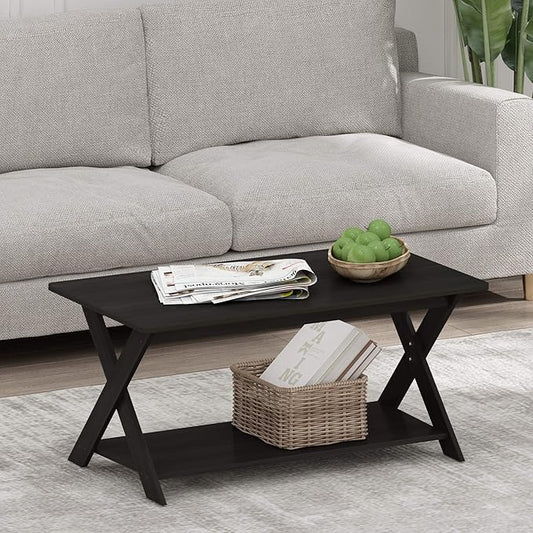 Furinno Modern Coffee Table, Rectangle Modern Coffee Table with X-Legs, Criss-Crossed Side Table, for Living Room, Bedroom, Home Office, Black Espresso