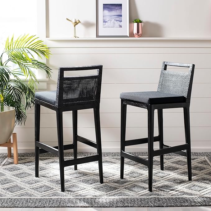 SAFAVIEH Darin Barstool, Black/Black