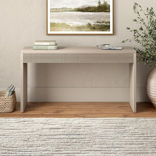 Henn&Hart 55'' Wooden Rectangular Fluted Console Table Entryway Table, Sofa Table for Entryway, Living Room, Couch, Hallway, or Office, Alder White