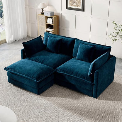 Modular Sectional Sofa, 76.7 Inch L-Shaped Cloud Sofa with Deep Seat Comfortable Chenille Sofa with Cushion Double Sectional Sofa for Living Room Apartment,Blue