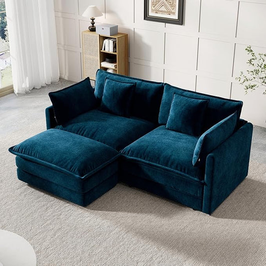Modular Sectional Sofa, 76.7 Inch L-Shaped Cloud Sofa with Deep Seat Comfortable Chenille Sofa with Cushion Double Sectional Sofa for Living Room Apartment,Blue