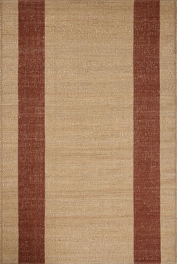 Loloi Leanne Ford Weatherstaff Collection WTS-02 Natural/Brick 2'-3" x 3'-9" Accent Rug Jute, Striped, Neutral, Entryway, Mudroom, Bathroom, and Kitchen