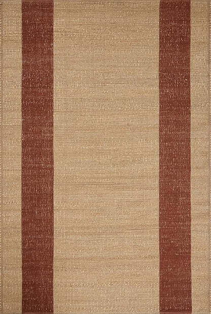 Loloi Leanne Ford Weatherstaff Collection WTS-02 Natural/Brick 2'-3" x 3'-9" Accent Rug Jute, Striped, Neutral, Entryway, Mudroom, Bathroom, and Kitchen