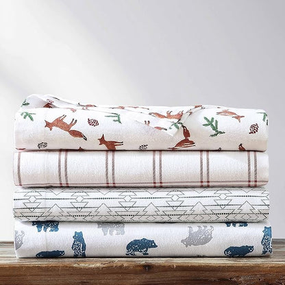 Eddie Bauer- Queen Sheet Set, Cotton Flannel Bedding Set, Brushed for Extra Softness, Cozy Home Décor (Fox Trail Orange, Queen)