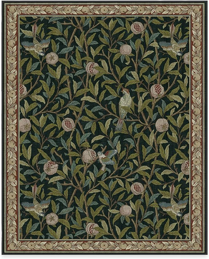 RUGGABLE x Morris & Co Washable Area Rug – Pomegranate Blue Green 8x10, Stain-Resistant, Non-Slip – Large Machine Washable Rugs for Living Room, Bedroom, Hallway, Entryway & Office–with Standard Pad