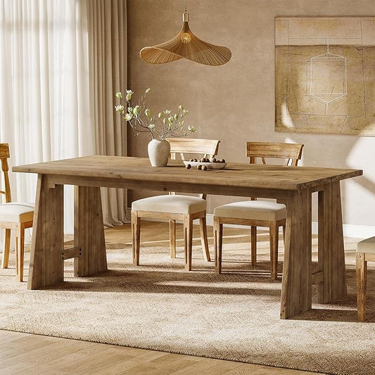 70.87" Dining Table, Solid Wood Kitchen Table for 6-8, Modern Rectangle Kitchen and Dining Room Furniture with Heavy Duty Legs, Wood Brown