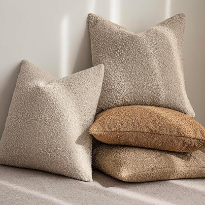 Foindtower Set of 2, Decorative Textured Boucle Throw Pillow Covers Accent Solid Pillow Cases Neutral Soft Couch Cushion Case for Chair Sofa Bedroom Living Room Home Decor 24 x 24 Inch Rust Tobacco