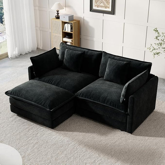 Modular Sectional Sofa, 76.7 Inch L-Shaped Cloud Sofa with Deep Seat Comfortable Chenille Sofa with Cushion Double Sectional Sofa for Living Room Apartment,Black