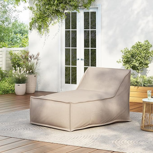 Christopher Knight Home Venny 48" L Outdoor Bean Bag Chair, Fabric Bean Bag Chair for Adults and Kids, Indoor/Outdoor Sun Lounger, Patio Lounge Chair, Comfy Outdoor Reading Chair, Dark Beige