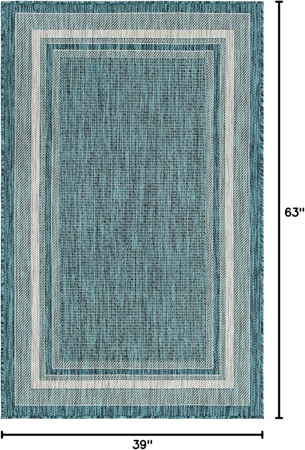 Unique Loom Outdoor Border Collection Area Rug - Soft Border (3' 3" x 5' 3" Rectangle, Teal/ Ivory)