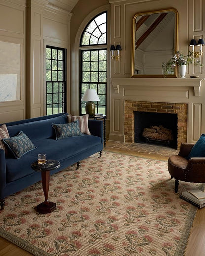 Loloi Chris Loves Julia Rue Collection RUE-01 Sage/Blush 7'-6" x 9'-6" Area Rug Jute Neutral Floral Living Room Bedroom Rug