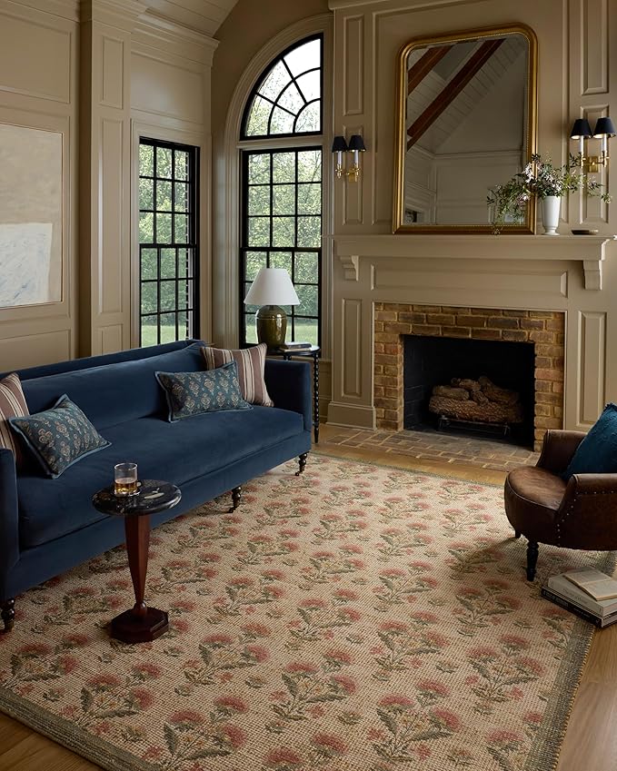 Loloi Chris Loves Julia Rue Collection RUE-01 Sage/Blush 8'-6" x 11'-6" Area Rug Jute Neutral Floral Living Room Bedroom Rug