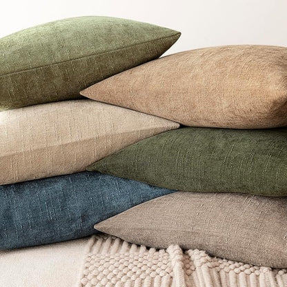 Foindtower Set of 2 Textured Chenille Throw Decorative Pillow Covers Square Accent Solid Cushion Cover Neutral Farmhouse Lumbar Pillow Case for Couch Sofa Bedroom Living Room 12x24 Inch,Light Taupe