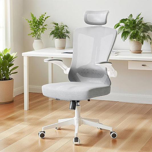 Ergonomic Office Chair - 400LB Comfy Desk Chairs with Adjustable Headrest and Lumbar Back Support, Mesh Computer Chairs with Wheels and Arms for Home Office, Study, Bedroom and Dorm (04grey)