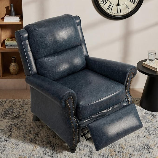 Lumibee Recliner Chair,Pushback Armchair for Small Spaces,Adjustable Backrest & Footrest Accent Chair in Comfy Fabric for Living Room, Bedroom-Navy Blue