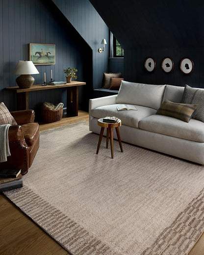 Loloi Chris Loves Julia Calvin Collection CLV-04 Ivory/Pebble 7'-10" x 10' Area Rug Checkered Neutral Soft Living Room Bedroom Carpet
