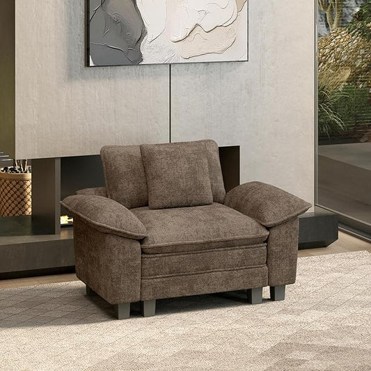 HERA'S HOUSE 54" Modular Sectional Sofa Couches for Living Room, Comfy Cloud Couch 1-Seater Deep Seat Sofa with Throw Pillow, Chenille Taupe