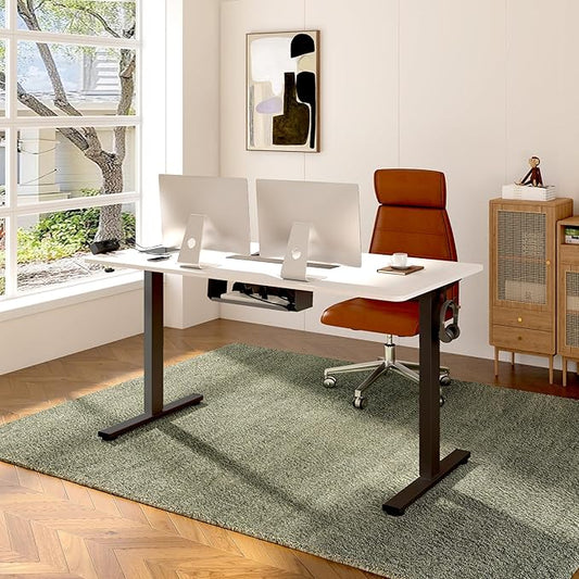 FLEXISPOT EN2 Whole-Piece Standing Desk with Clamp Power Strip, 40 x 24 Electric Stand Up Height Adjustable Desk with Cable Management (Black Frame + White Top, 2 Packages)