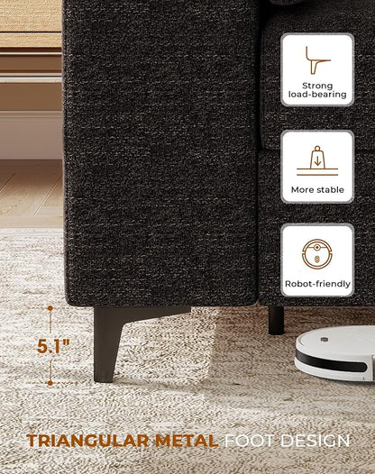 88.97" L Shaped Sectional Couches for Living Room, Deep Seat Sofa with Storage Ottoman & 8”Cushion, Comfy 2-Seater Chenille Loveseat, Convertible Armrest, Removable Cover for Small Space(Dark Gray)