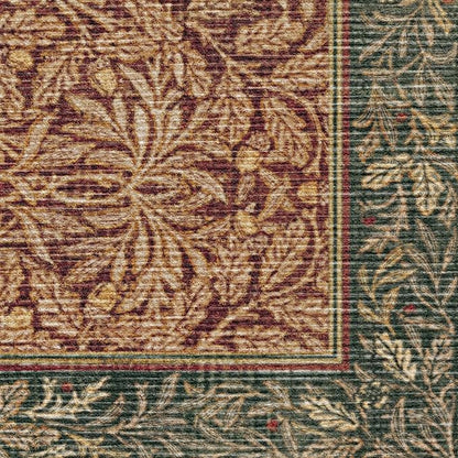 RUGGABLE x Morris & Co Machine Washable Christmas Area Rug – Acorn Amber Red 8 ft Round, Stain-Resistant, Non-Slip – Large Rugs for Living Room, Bedroom, Hallway, Entryway & Office–with Standard Pad