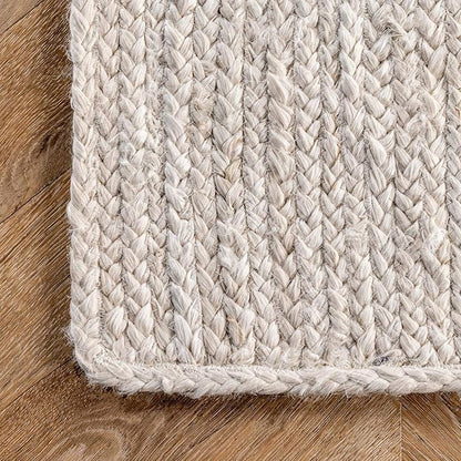 nuLOOM 10x14 Rigo Jute Hand Woven Area Rug, Off White, Solid Farmhouse Design, Natural Fiber, For Bedroom, Living Room, Dining Room, Hallway, Office, Kitchen, Entryway