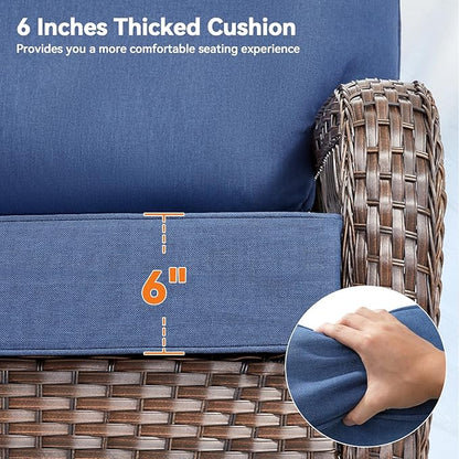Luxury 6" Outdoor Cushions for Patio Furniture, 24x24x6" Thick Seat Cushion Set of 9, Fade Resistant Couch Chair Replacement Cushions High Density Deep Wicker Chair Cushion w/ Removable Cover, Blue