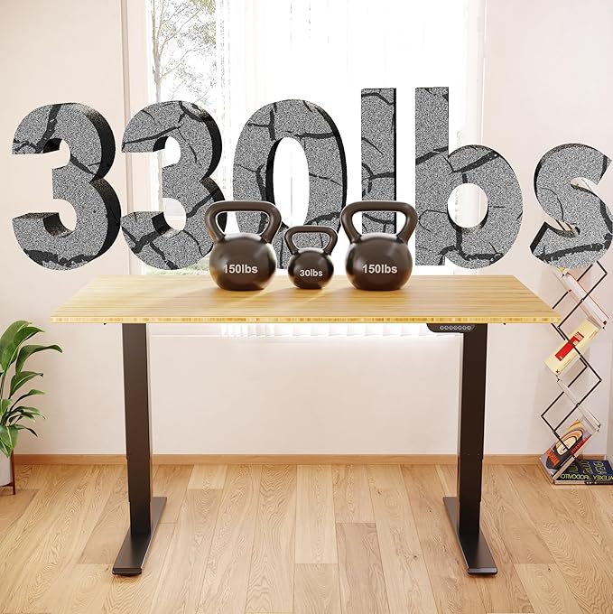 FLEXISPOT E6 MAX Bamboo 72x30 Inch Dual Motor 3-Stage Heavy Duty Standing Desk, 330lbs Weight Capacity, Height Adjustable Desk w/Cable Management & Wheels (Solid Bamboo Desktop + Black Frame)