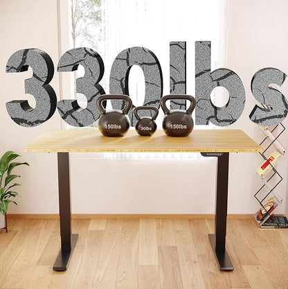 FLEXISPOT E6 MAX Bamboo 60x30 Inch Dual Motor 3-Stage Heavy Duty Standing Desk, 330lbs Weight Capacity, Height Adjustable Desk w/Cable Management & Wheels (Solid Bamboo Desktop + Black Frame)