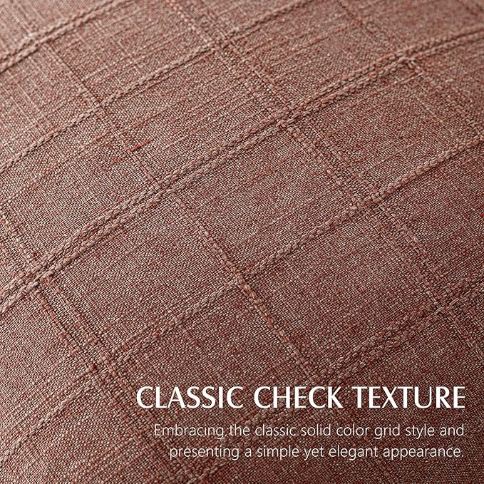 Foindtower Set of 2 Decorative Linen Check Throw Pillow Covers Neutral Farmhouse Vintage Cushion Covers Modern Boho Home Decor for Sofa Chair Couch Bedroom Living Room,24×24 Inch,Autumnal Red