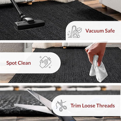 nuLOOM Oval 4x6 Rigo Jute Hand Woven Area Rug, Black, Solid Farmhouse Design, Natural Fiber, For Bedroom, Living Room, Dining Room, Hallway, Office, Kitchen, Entryway