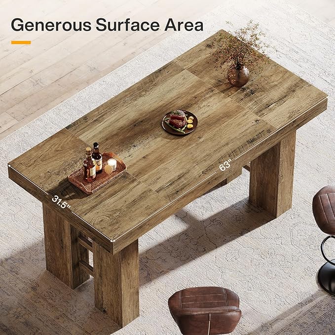 Tribesigns 63-Inch Long Bar Table, Farmhouse Rectangular Counter Height Pub Table, Wood Home Bar Unit for Kitchen, Dining Room, Living Room, Rustic Brown (Table Only)