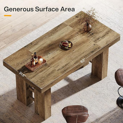 Tribesigns 63-Inch Long Bar Table, Farmhouse Rectangular Counter Height Pub Table, Wood Home Bar Unit for Kitchen, Dining Room, Living Room, Rustic Brown (Table Only)
