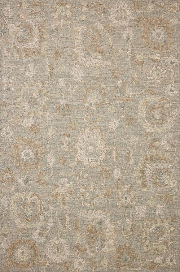 Loloi Chris Loves Julia Dorothea Collection DRT-01 Stone/Multi 5'-0" x 7'-6" Area Rug Wool Neutral Floral Living Room Bedroom Carpet