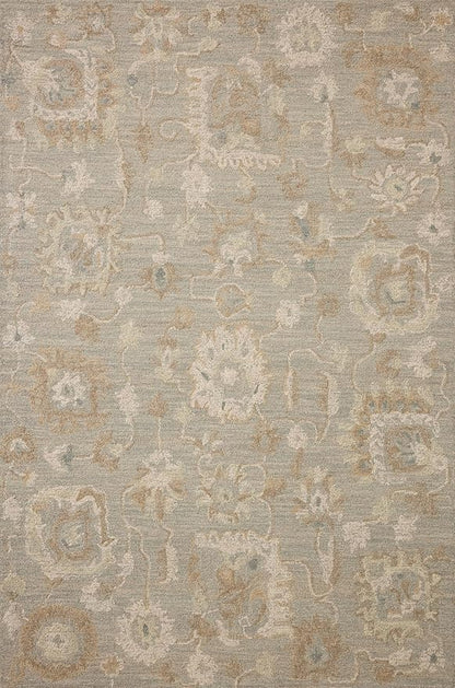 Loloi Chris Loves Julia Dorothea Collection DRT-01 Stone/Multi 2'-6" x 7'-6" Runner Rug Wool Neutral Floral Living Room Bedroom Carpet