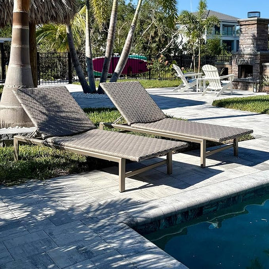 PURPLE LEAF Patio Chaise Lounge Rattan Chair Set of 2 Outdoor Pool Adjustable Recliner Wicker Chairs for Outside Woven Furniture Tanning Poolside Lounger Slate Gray